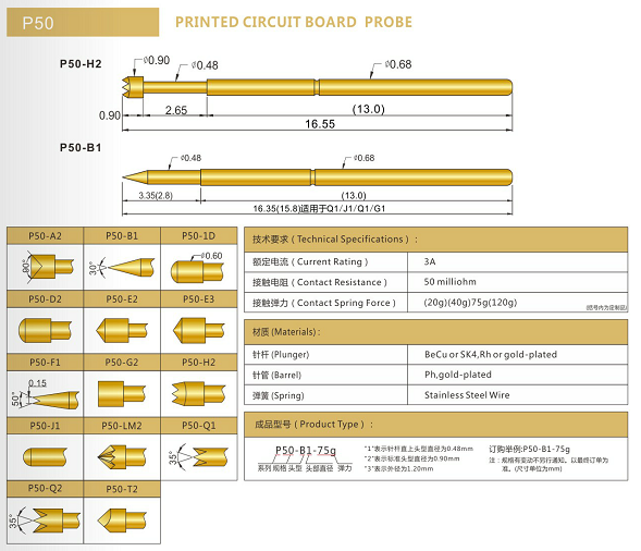 P50測(cè)試探針規(guī)格、P50測(cè)試探針選型、測(cè)試探針廠家