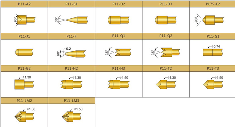 P11測試探針頭型，華榮華測試探針選型，測試探針規(guī)格型號